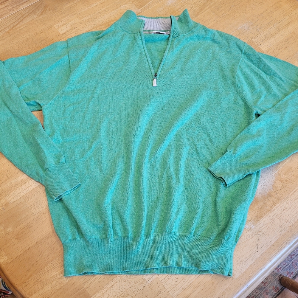 Peter Millar Sweater Quarter Zip Cotton Cashmere Green Medium - Picture 2 of 7